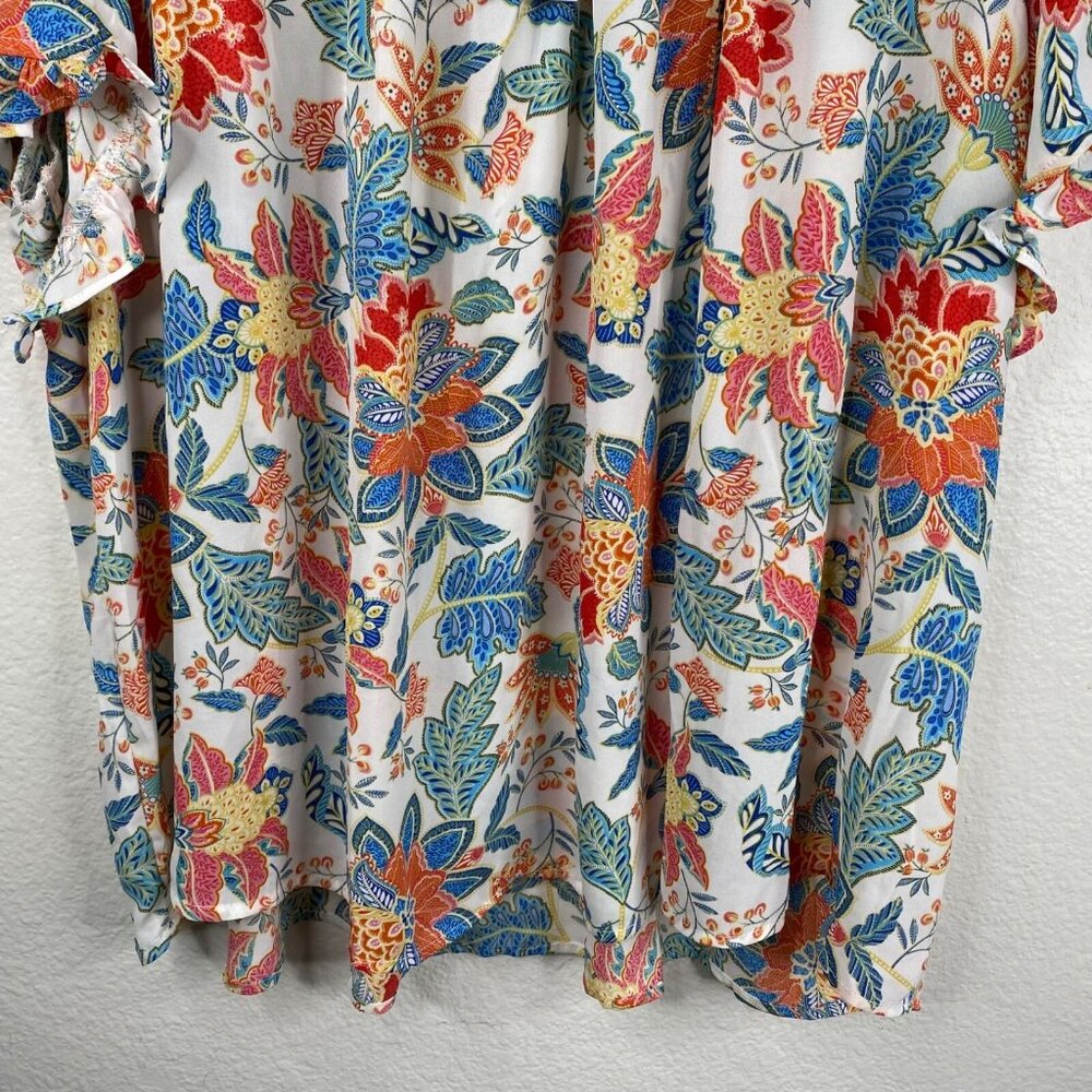 Rose & Olive Top Women's Short Sleeves Ruffles Smocked Floral Mulitcolor 1X NWT - Picture 7 of 11